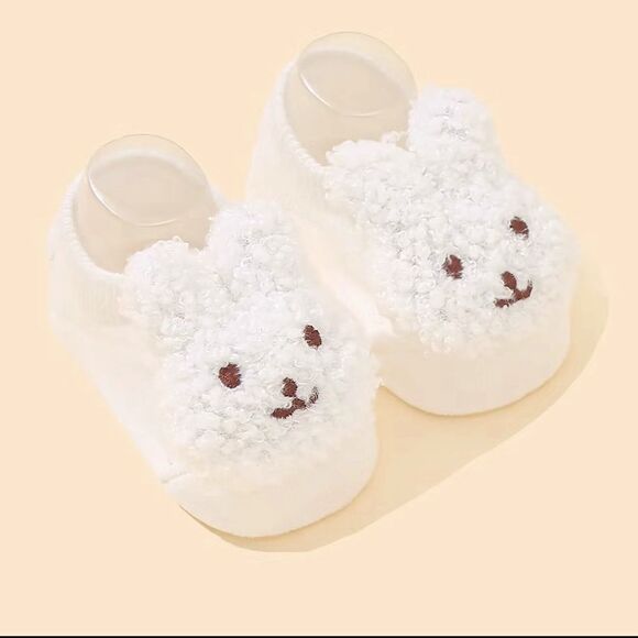 Cute and Cozy Bunny Rabbit Non-Slip Floor Socks. White. 0-12 Months. White - Picture 2 of 3